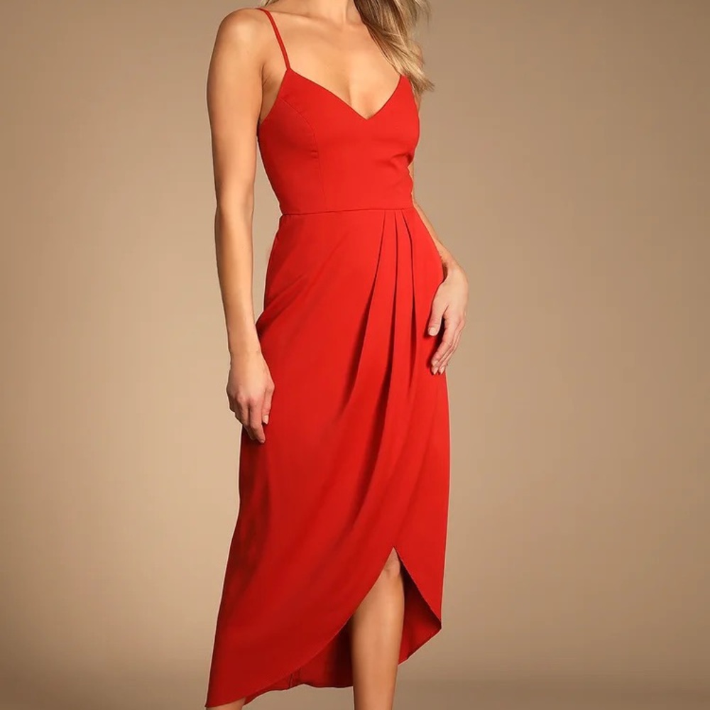 Lulu’s Reinette Rust Red Midi Dress
